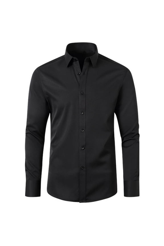 Men's Stretchy Dress Shirt Soft Cotton Long Sleeve Shirts Solid Casual Formal Shirt Business Office Lapel Button Down Shirts Black Medium