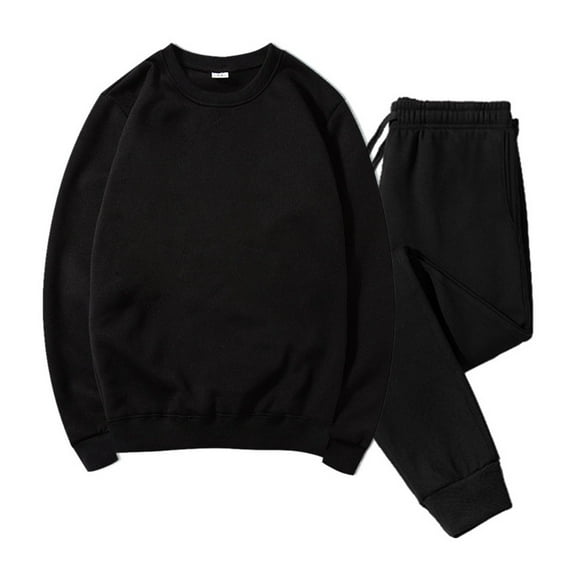 WMTBSRSW Men's Tracksuit 2 Piece Oversized Crewneck Sweatshirts and Drawstring Sweatpants Set Casual Solid Athletic Sweatsuit Sets Black L