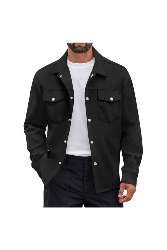Men's Trucker Jackets Long Sleeve Button Down Shacket Jacket with Flap Pockets Lightweight Work Winter to Spring Jacket for Men