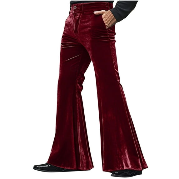 WMTBSRSW Men's Velvet Relaxed Vintage 60s 70s Bell Bottom Stretch Fit Classic Comfort Flares Disco Outfits Slim Fit Retro Flared Trousers