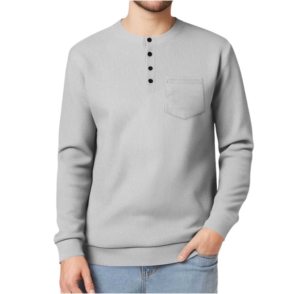 WMTBSRSW Men's Waffle Henley Shirts Long Sleeve Textured Crewneck T Shirt Casual 4 Button Tee Shirts Lightweight Spring Fall Pullover Tops