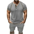 thumbnail image 1 of WMTBSRSW Mens 2 Piece Outfits Short Sleeve Button Down Henley Shirts and Shorts Fashion Tracksuits Casual Summer Beach Sweatsuit, 1 of 5