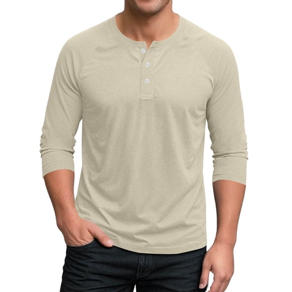 WMTBSRSW Mens 3/4 Sleeve Henley Shirts Casual 3-Button Round Neck T-Shirts Solid Fall Sport Athletic Raglan Tee Shirt S-3XL