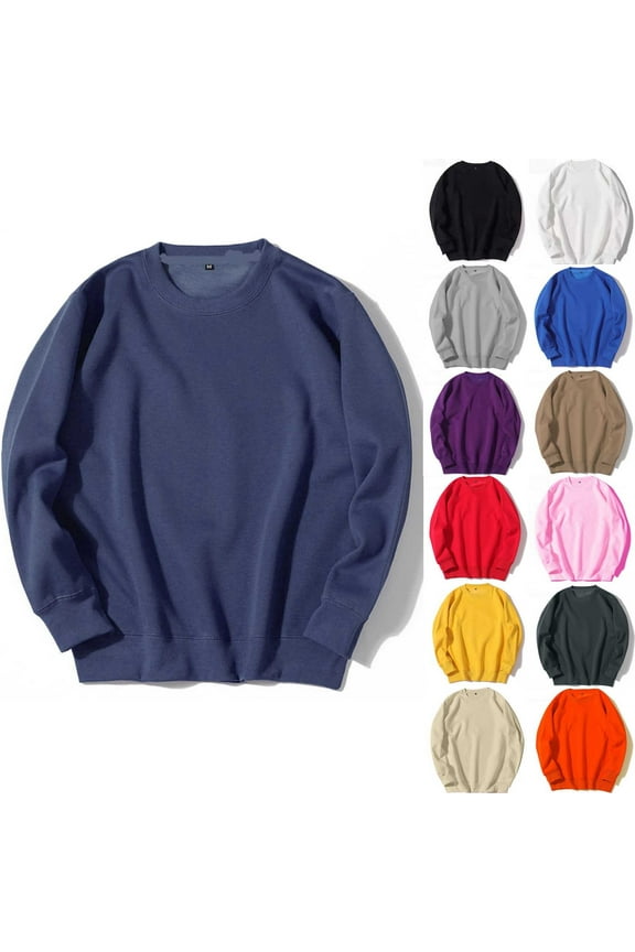 Mens Basic Crewneck Sweatshirts Solid Oversized Long Sleeve Pullover Tops Lightweight Fall Sweatshirt for Adult Under $10 Sweatshirt Brown Large