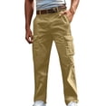 thumbnail image 1 of WMTBSRSW Mens Casual Linen Pants Lightweight Straight Leg Cargo Pants Solid High Waisted Work Pants with Pockets Summer Outdoor Clothes Yellow Small, 1 of 5
