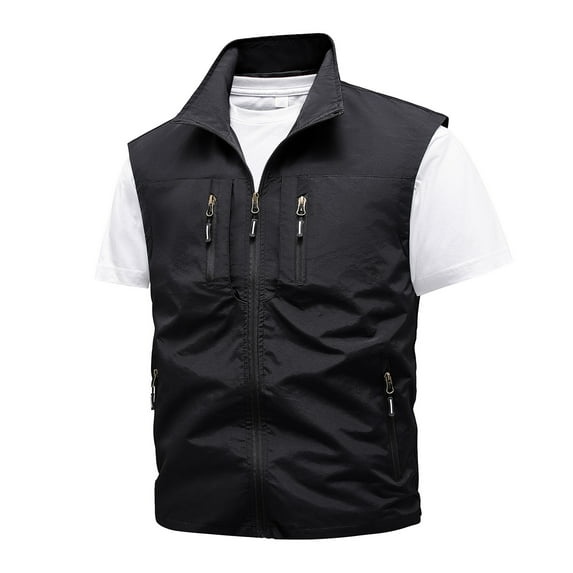 WMTBSRSW Mens Fishing Vest Windproof Lightweight Golf Vest Outerwear Softshell Sleeveless Jacket for Running Hiking Sports Vest With Pockets