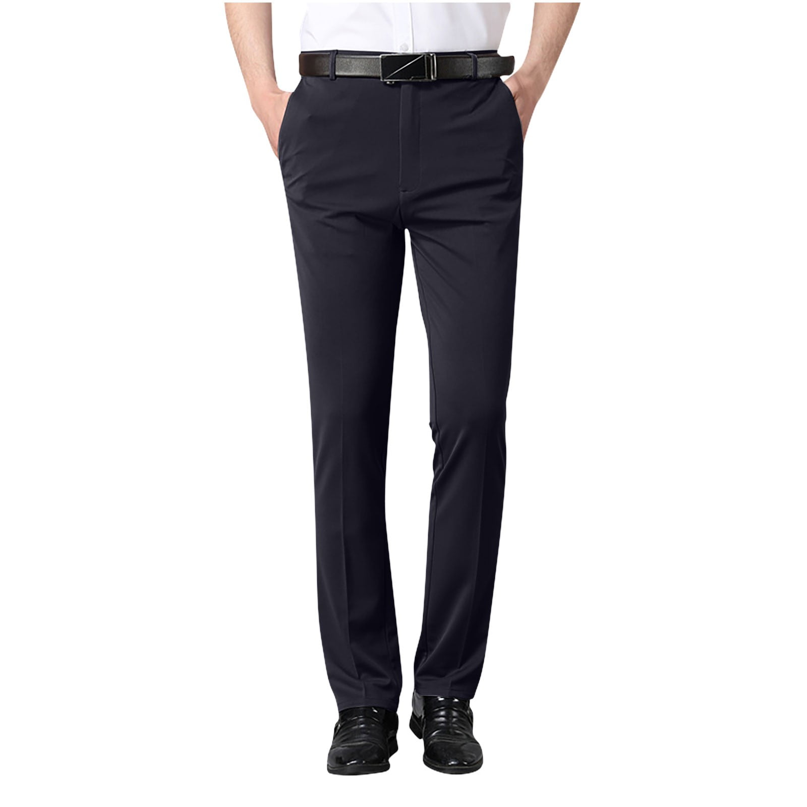 Mens Slim fit Dress Pants Flat-Front - Modern Formal Business Wrinkle Free No Iron Grey 40Wx30L