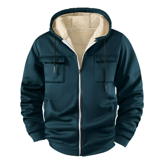 WMTBSRSW Mens Fleece Lined Cargo Hoodies Warm Long Sleeve Sherpa Cardigan Jackets Winte Warm Casual Drawstring Sweatshirts with Hood