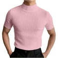 thumbnail image 1 of WMTBSRSW Mens Knit Short Sleeve T Shirts Casual Smock Neck Slim Fit Shirt Pure Cable Knitted Stretch Pullover Tees, 1 of 6
