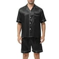 thumbnail image 1 of WMTBSRSW Mens Pajamas Set Silky Satin Pj Short Sleeve Sleepwear Button Down Lounge Set Shirt Top and Shorts Sets Comfy Summer Sleep Pjs Set, 1 of 7