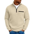 thumbnail image 1 of WMTBSRSW Mens Quarter Zip Pullover Long Sleeve Waffle Zip up Sweatshirt Casual Stand Collar Golf Sweaters with Pocket Beige X-Large, 1 of 6
