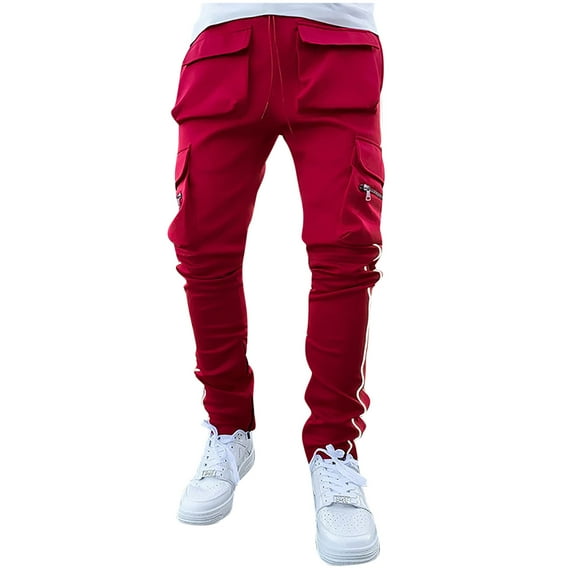 WMTBSRSW Mens Reflective Strips Cargo Pants Casual Hiking Pants Joggers Athletic Pants Cotton Loose Straight Sweatpants for Men