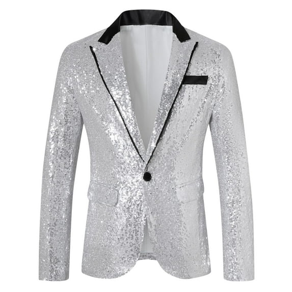 WMTBSRSW Mens Sequin Blazer Jackets Stylish Tuxedo Jacket for Holiday Party One Button Lightweight Sport Coat with Pockets Y2k Clothes Trendy Blazer Jackets