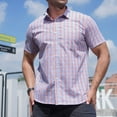 thumbnail image 1 of WMTBSRSW Mens Shirts Summer Casual Short Sleeve Button Down Shirt Vintage Regular Fit Plaid Business Work Blouse, 1 of 8