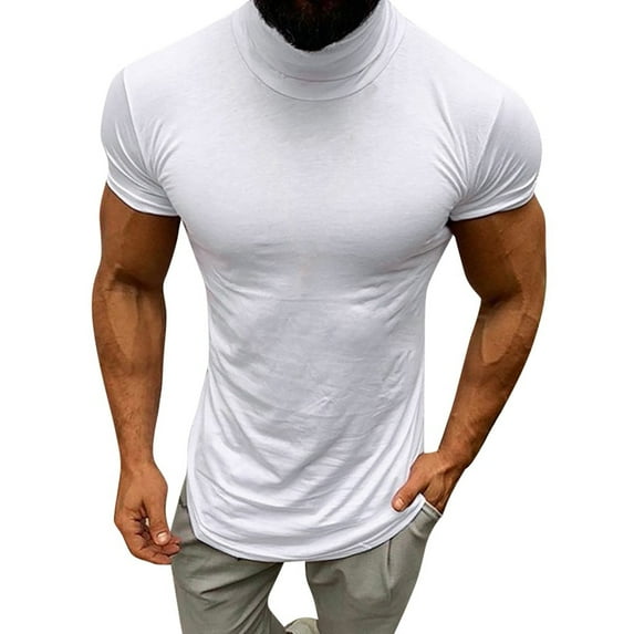 WMTBSRSW Mens Summer Mock Turtleneck Tops Soft Cotton Short Sleeve Casual Tee Solid Color Slim Fit Pullover Basic Tee