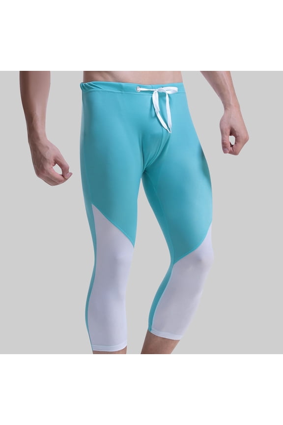 Mens Swim Capri Pants Long Patchwork Swim Tights High Waisted Drawstring Leggings Rash Guard Swimming Pants