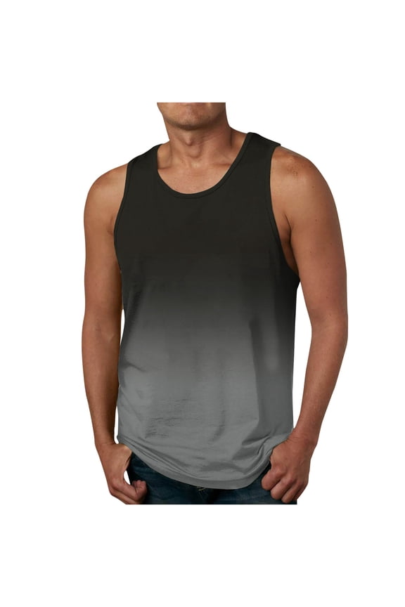 Mens Tank Tops Fashion Gradient Color Sleeveless Shirts Workout Athletic Fitness Muscle Tee Shirt Summer Beach Casual Top