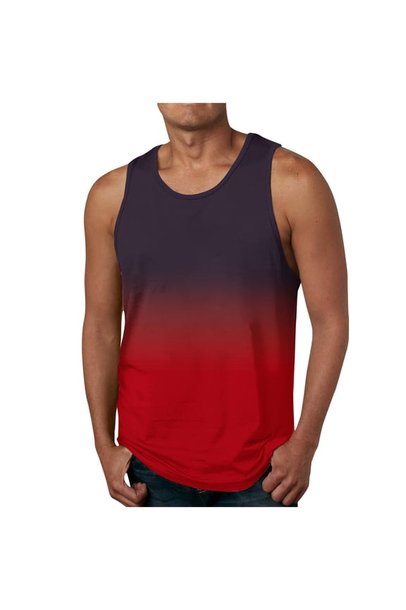 Mens Tank Tops Fashion Gradient Color Sleeveless Shirts Workout Athletic Fitness Muscle Tee Shirt Summer Beach Casual Top