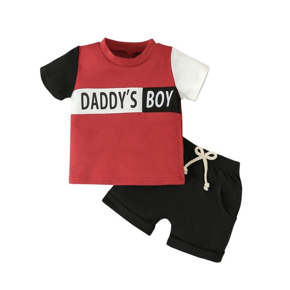 WMTBSRSW Newborn Baby Boys Outfits Daddy's Boy Short Sleeve Color Block T-Shirt Top Short Jogger Pant Set Infant Casual Summer Clothes 0-3 Years