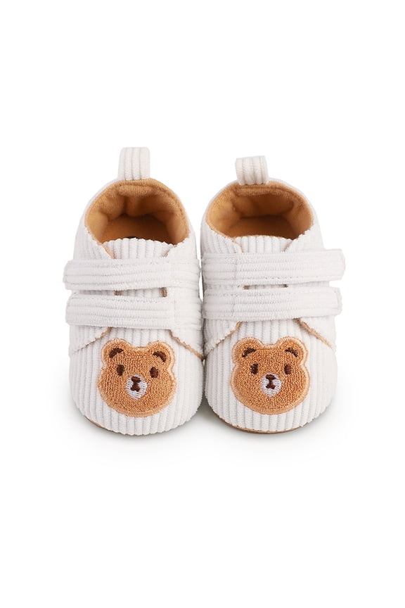 Newborn Baby Winter Boots Cute Bear Cartoon Cozy Fleece Booties Winter Soft Warm Anti-Slip Slippers Infant Hook and Loop First Walking Shoes
