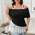thumbnail image 1 of WMTBSRSW Off The Shoulder Tops for Women Spaghetti Strap Plus Size Summer Short Sleeve Shirts Lace Ruffle Flowy Elegant Dressy Babydoll Tunic Tops, 1 of 6