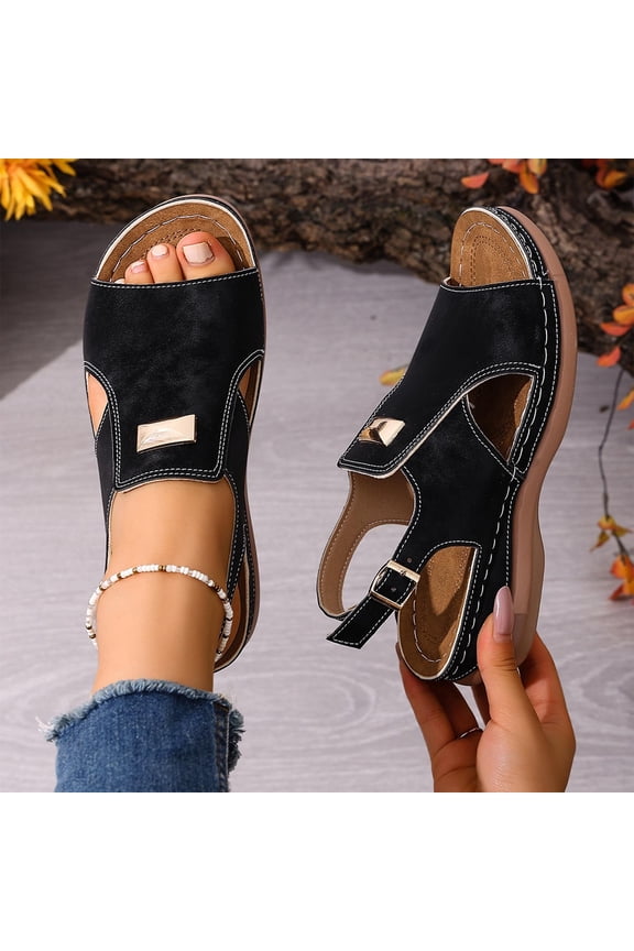 Orthopedic Sandals for Women Arch Support Comfortable Flat Sandals with Adjustable Strap Open Toe Platform Sandals for Summer Beach Walking