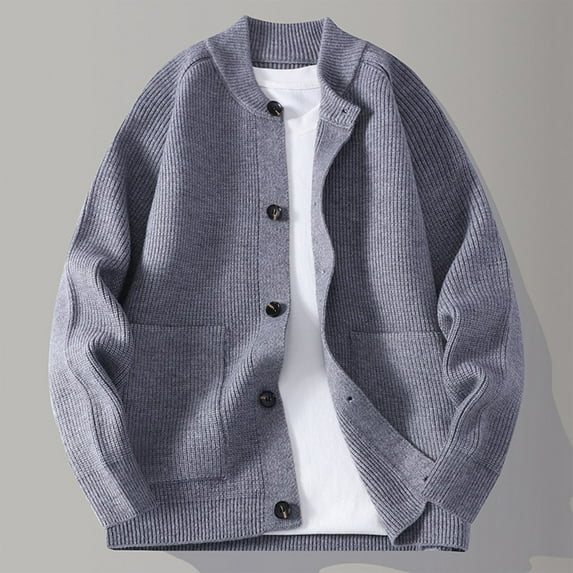 WMTBSRSW Oversized Cardigan Sweater for Men Vintage Cable Knit Button Sweaters with Pokcets Casual Long Sleeve Sweater Coat Winter Fall Outwear Gray L