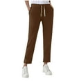 thumbnail image 1 of WMTBSRSW Petite Drawstring Sweatpants for Women Cozy Straight Leg Lounge Pants Casual Slim Fit Dressy Trousers for Work Everday Wear with Pockets Coffee Medium, 1 of 7