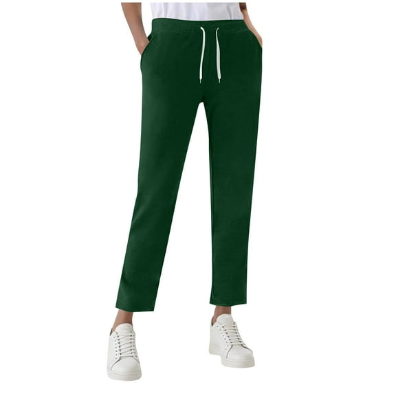 WMTBSRSW Petite Drawstring Sweatpants for Women Cozy Straight Leg Lounge Pants Casual Slim Fit Dressy Trousers for Work Everday Wear with Pockets Green Medium