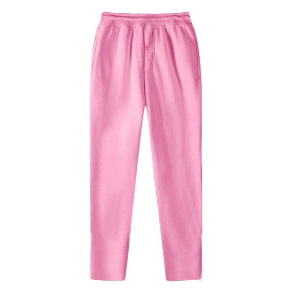 WMTBSRSW Petite Women's Joggers Pants Fleece Elastic Waisted Running Sweatpants with Pockets Solid Color Zipper Ankle Straight Leg Lounge Wear Pink XL
