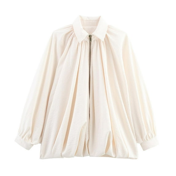 WMTBSRSW Petite Womens Dressy Casual Blouses Ruffle Long Sleeve Shirts Pleated Business Somck Neck Tops Trendy Fall Outfits White S