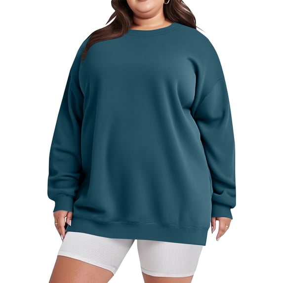 WMTBSRSW Plus Size Basic Sweatshirts for Women Solid Casual Long Sleeve Pullover Fall Crewneck Sweatshirts Loose Tunic Tops Navy X-Large