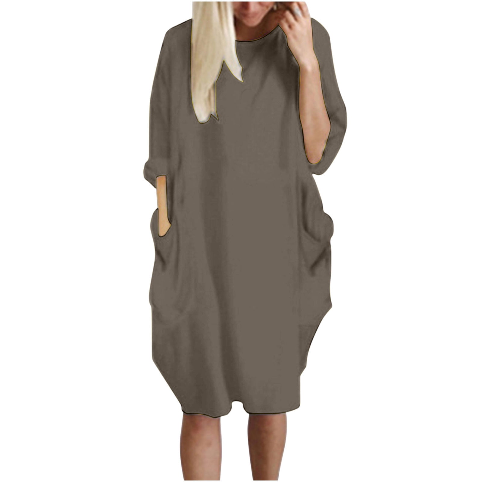 Women's Summer Maxi Dress - Casual Loose Fit With Side Split & Pockets, Short Sleeve Crewneck Beach Vacation Dress - View #9