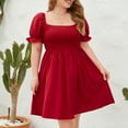 thumbnail image 1 of WMTBSRSW Plus Size Dresses for Curvy Women Square Neck Puff Sleeve Wrap Mini Babydoll Dress High Waist Ruffle Flowy Bohemian Casual Vacation Beach Dress, 1 of 4