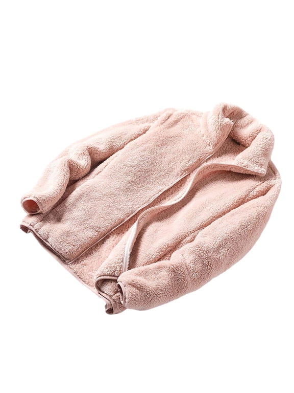 Plus Size Fuzzy Fleece Jackets for Women Soft Furry Plush Long Sleeve Bed Jackets Winter Warm Stand Collar House Coat Thermal Pajamas Jacket with Pockets