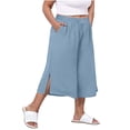 thumbnail image 1 of WMTBSRSW Plus Size Linen Capris for Women Summer Flowy Wide Leg Cropped Palazzo Pants Lightweight Split High Waisted Drawstring Trousers with Pockets Light Blue 3X-Large, 1 of 7