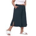 thumbnail image 1 of WMTBSRSW Plus Size Linen Capris for Women Summer Flowy Wide Leg Cropped Palazzo Pants Lightweight Split High Waisted Drawstring Trousers with Pockets Navy XX-Large, 1 of 7