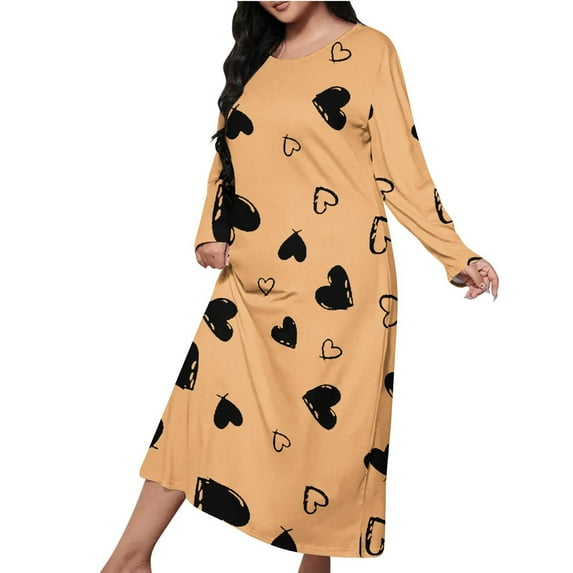 WMTBSRSW Plus Size Sleep Dress for Women Cute Graphic Long Sleeve Nightgowns Fashion Crewneck Nightdress Sleepwear Loungewear S-5XL