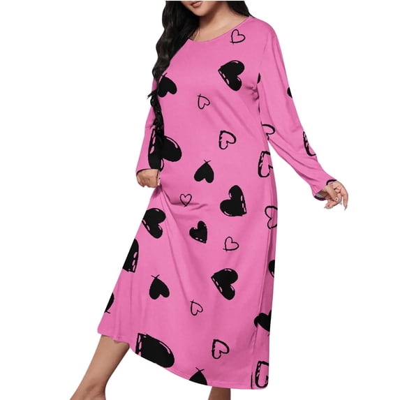 WMTBSRSW Plus Size Sleep Dress for Women Cute Graphic Long Sleeve Nightgowns Fashion Crewneck Nightdress Sleepwear Loungewear S-5XL