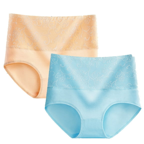 WMTBSRSW Plus Size Underwear for Women Seamless High Waist Panties Cotton Full Coverage Briefs Soft Strech Ladies Breathable Tummy Control Panties 2 Packs