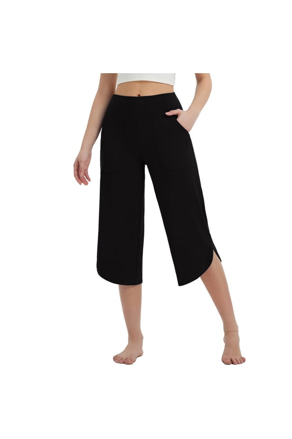 Pull On Capris for Women Dressy Casual Summer Stretch High Waisted Cropped Trousers Irregular Hem Tummy Control Leggings Yoga Pants