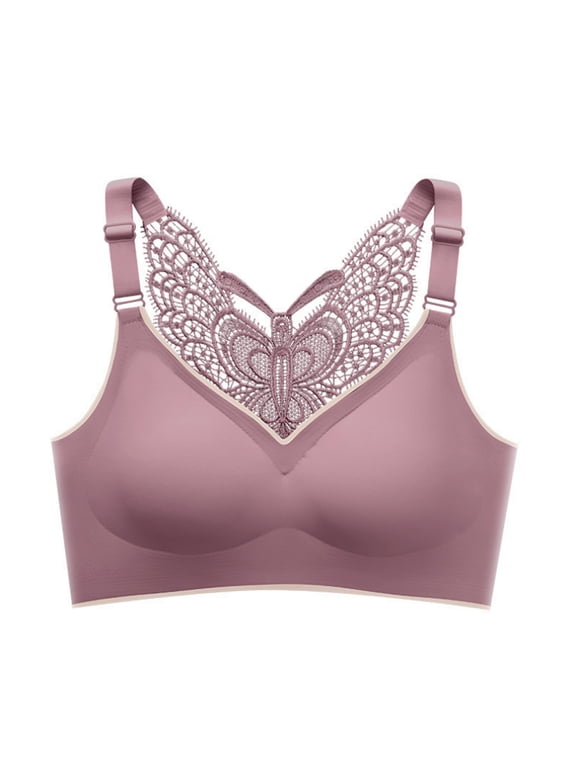 Seamless Bras for Women Back Butterfly Lace Bra Push-Up Pullover Bralettes No-Underwire Bra Comfortable T-Shirt Bralette Support Full Coverage Bra