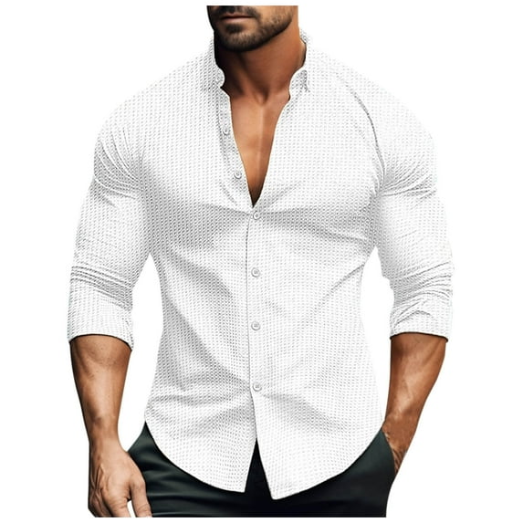 WMTBSRSW Shirts for Men V Neck 3/4 Sleeve Loose Fit Waffles Cuban Camp Beach Shirts Casual Button Down Tropical ummer Beach Wedding Blouses Tops Clearance