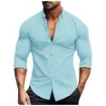 thumbnail image 1 of WMTBSRSW Shirts for Men V Neck 3/4 Sleeve Loose Fit Waffles Cuban Camp Beach Shirts Casual Button Down Tropical ummer Beach Wedding Blouses Tops Clearance, 1 of 5