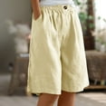 thumbnail image 1 of WMTBSRSW Shorts for Women Cotton Linen 2024 Trendy Bermuda Workout Shorts Loose Fit Elastic Waist Knee Length Summer Beach Shorts with Pockets, 1 of 7