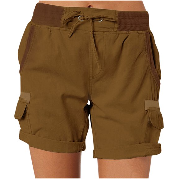 WMTBSRSW Shorts for Women Loose Wide Leg Summer Casual Cargo Shorts Elastic Waist Drawstring Hiking Bermuda Shorts with Pockets