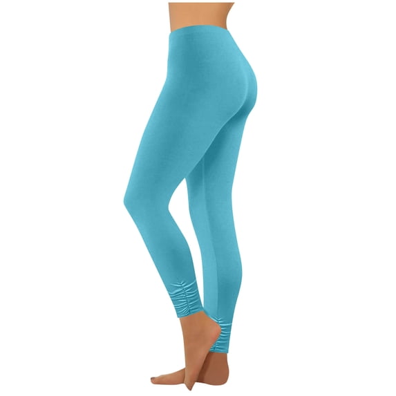 WMTBSRSW Stretchy Leggings for Women High Waisted Buttery Soft Yoga Pant Workout Running Gym Athletic Thight Ruched Hem Light Blue X-Small