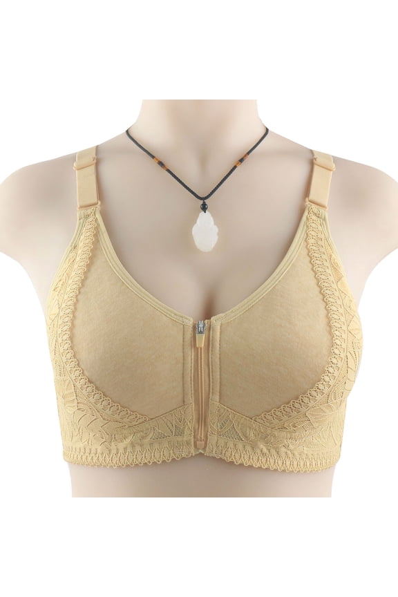 Summer Zip Front Closure Everyday Bra for Women Post Surgery Bralettes High Support with Adjustable Straps Wirefree