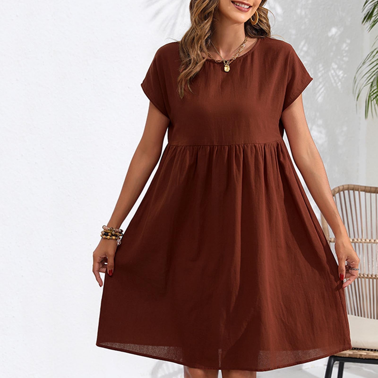WMTBSRSW Summer Dresses for Women 2024 Tunic Casual Loose Short Sleeve