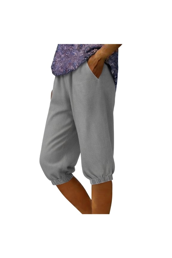 Summer Jean Cropped Pants for Womens Stretchy Straight Leg Capri Denim with Pockets Casual High Waitsed Capris Jogger Gray XX-Large